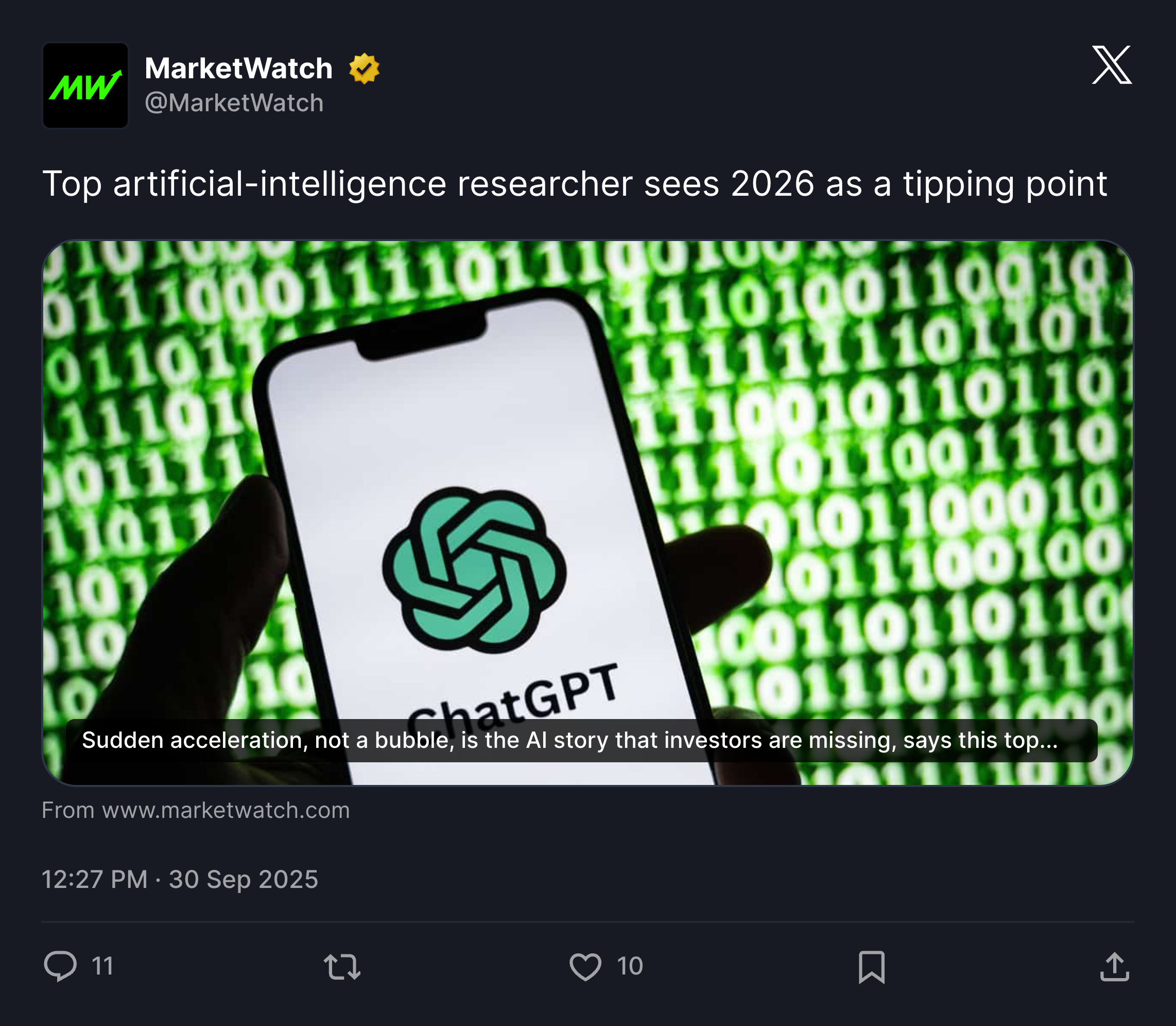 X post screenshot from MarketWatch