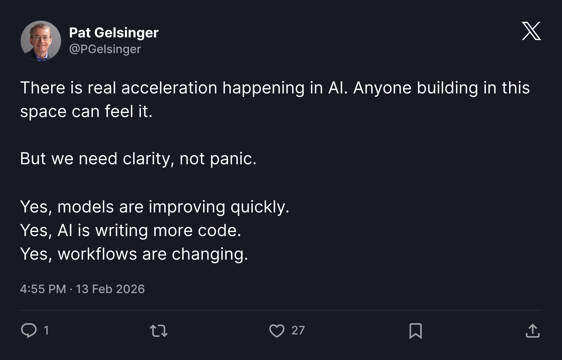 X post screenshot from Pat Gelsinger