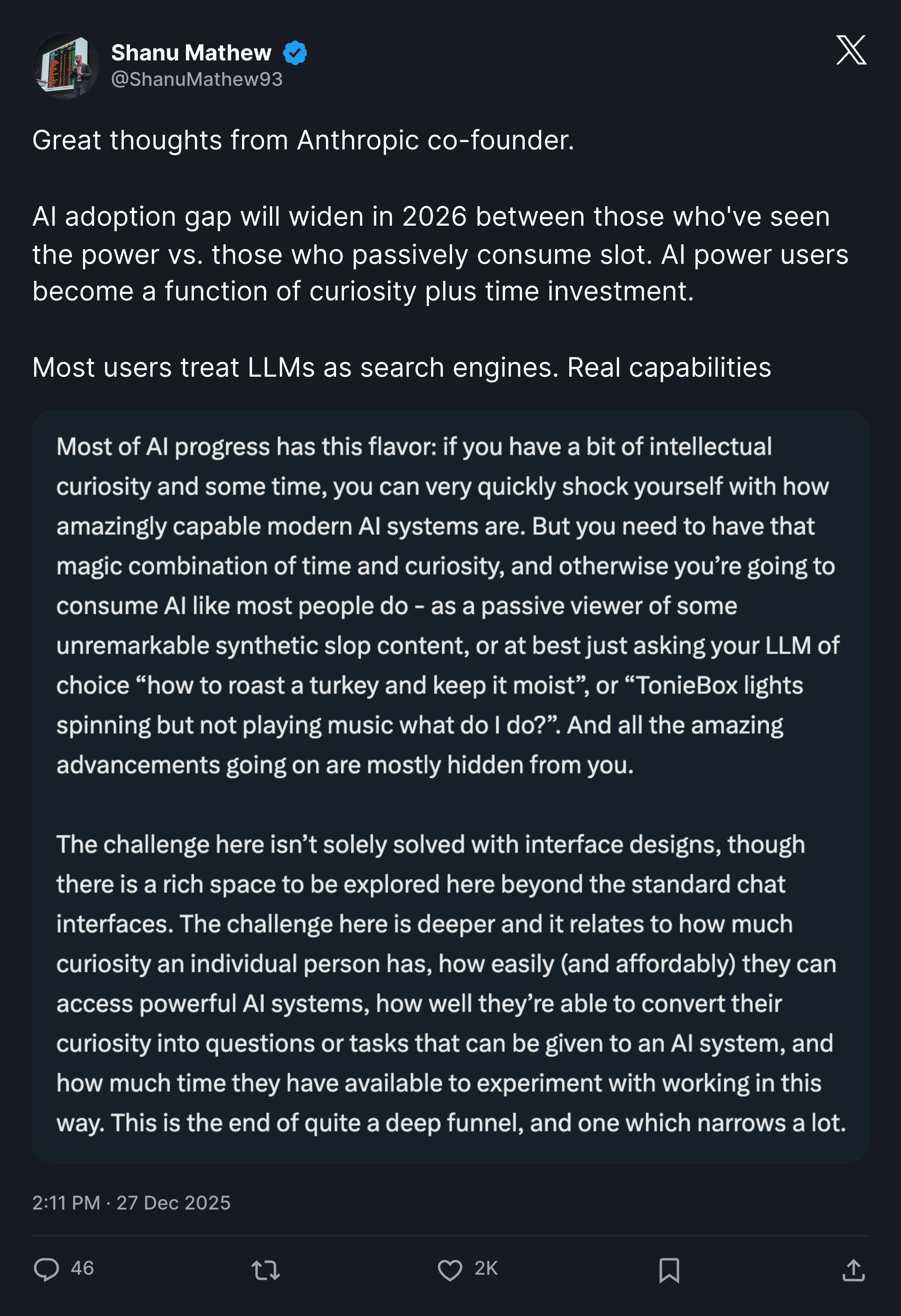 X post screenshot from Shanu Mathew