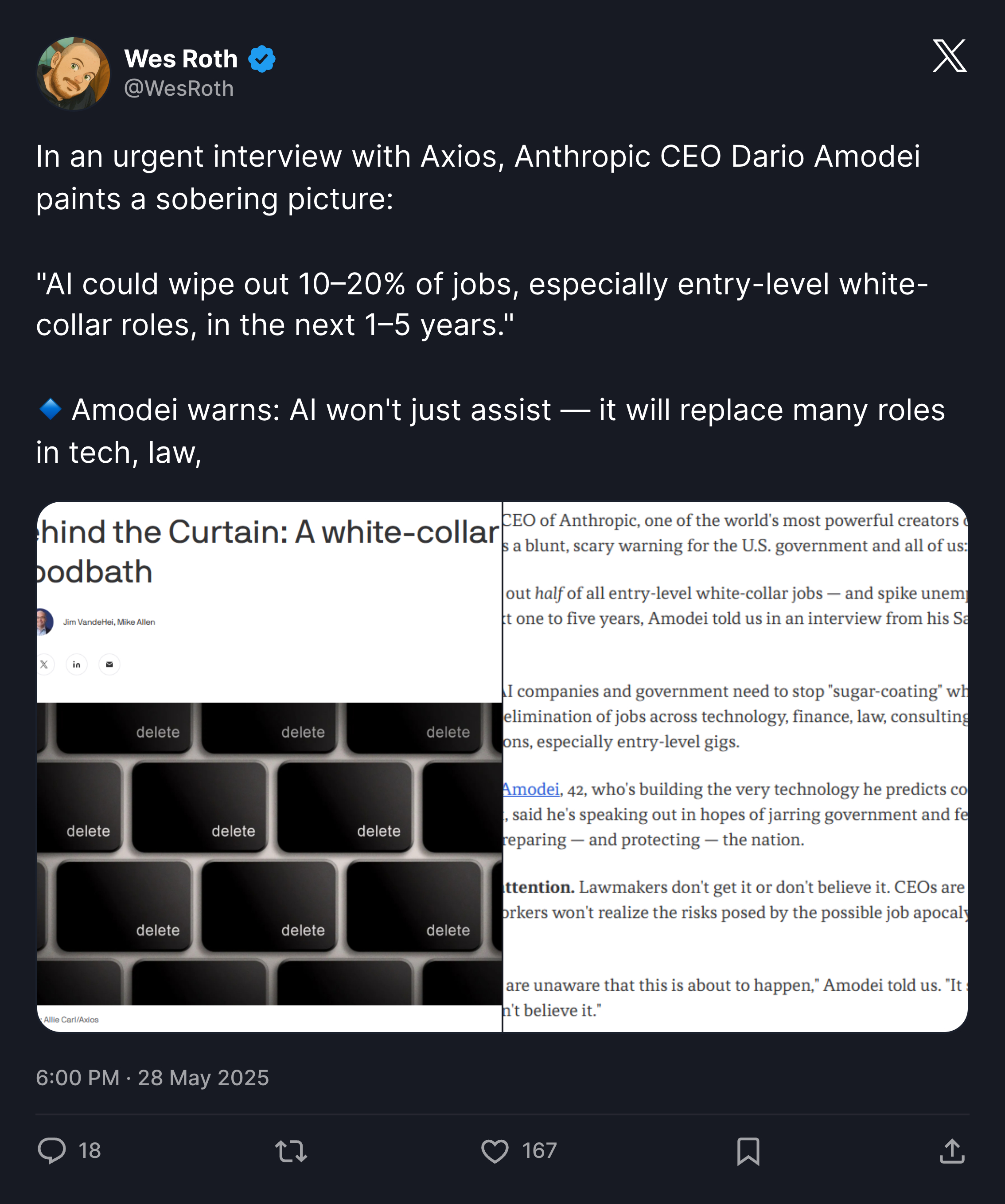 X post screenshot from Wes Roth